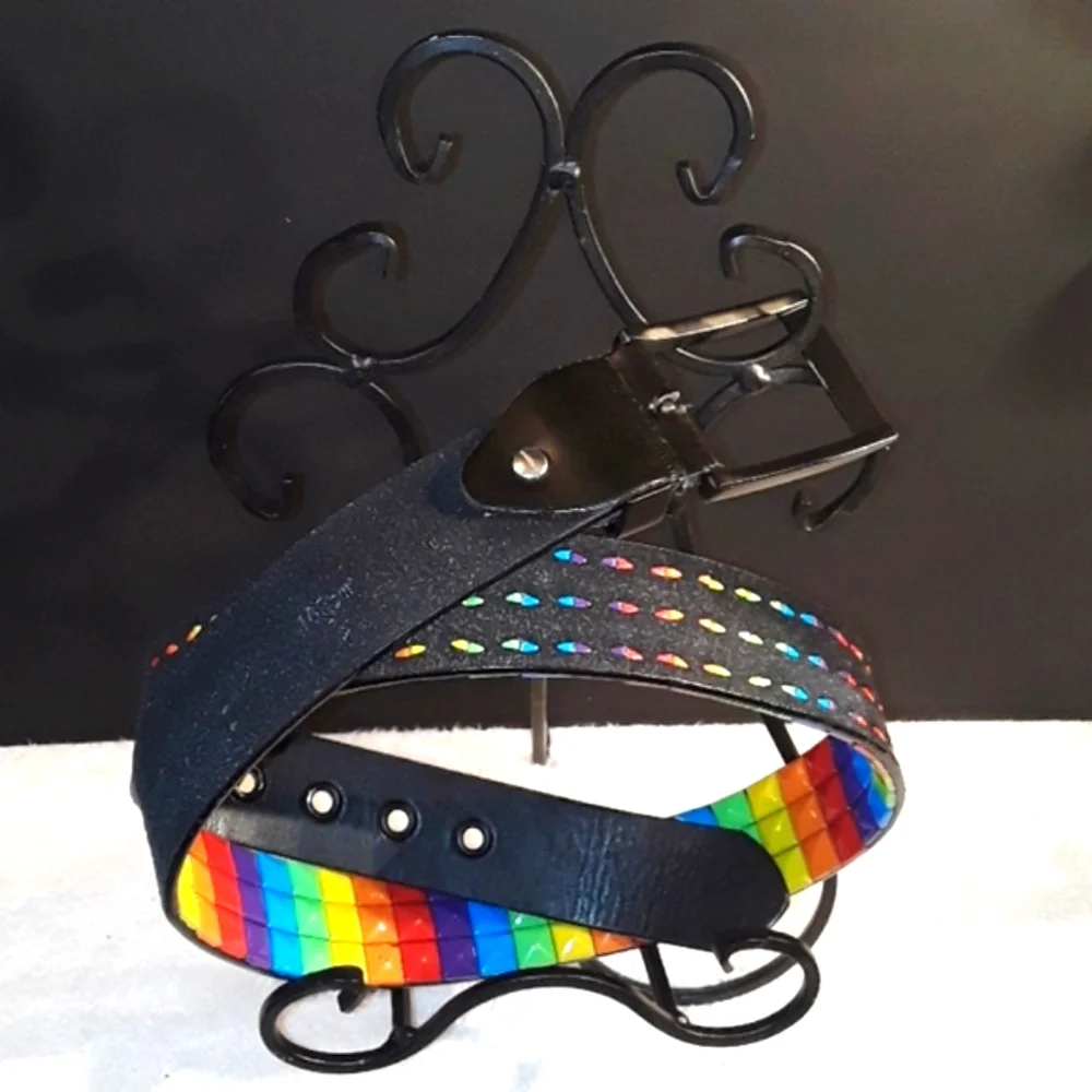 🏳️‍🌈Pride Colored Rainbow Leather Belt. Unisex Size: 39 Inches Long